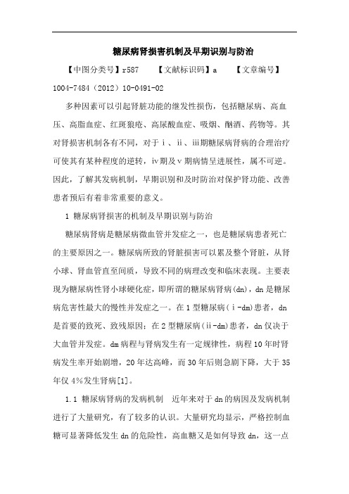 糖尿病肾损害机制及早期识别与防治论文