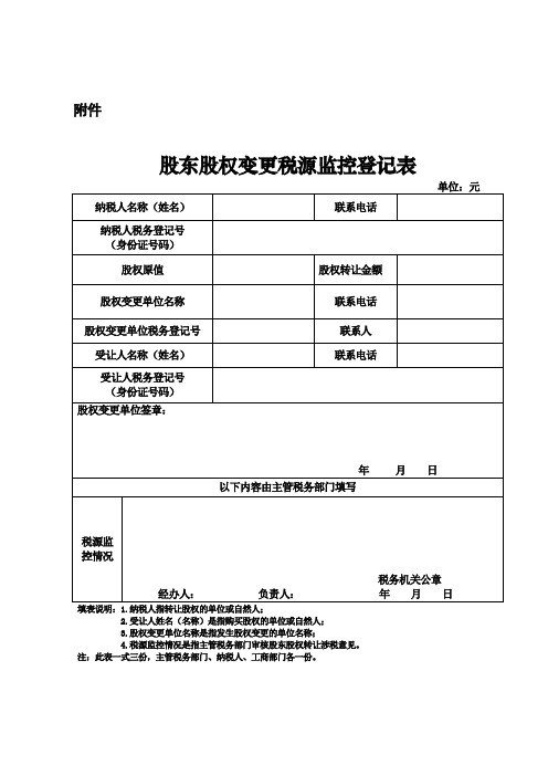 股东股权变更税源监控登记表