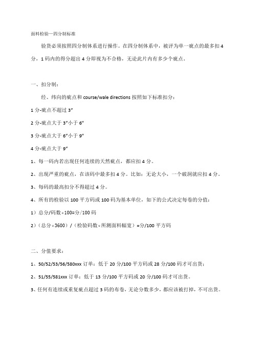 面料检验—四分制标准