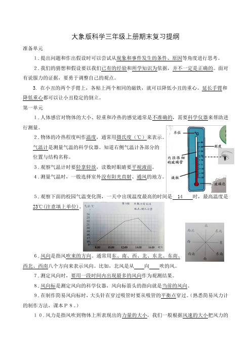 大象版科学三年级上册期末复习提纲(1)