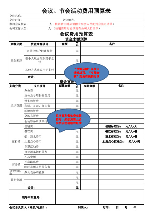 会议活动费用预决算明细表