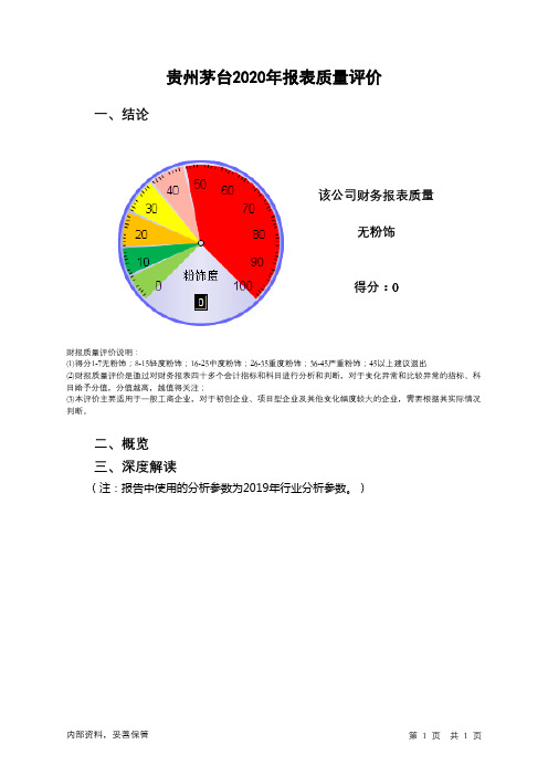 600519贵州茅台2020年报表质量评价