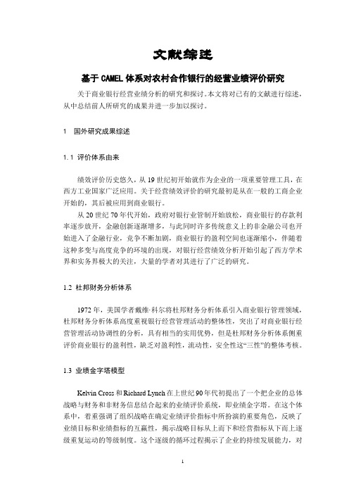 基于CAMEL体系对农村合作银行的经营业绩评价研究【文献综述】