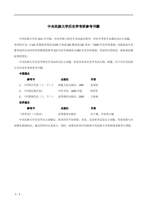 中央民族大学历史学考研参考书籍