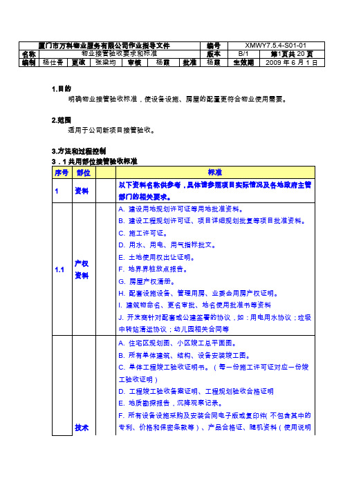 物业接管验收标准和要求
