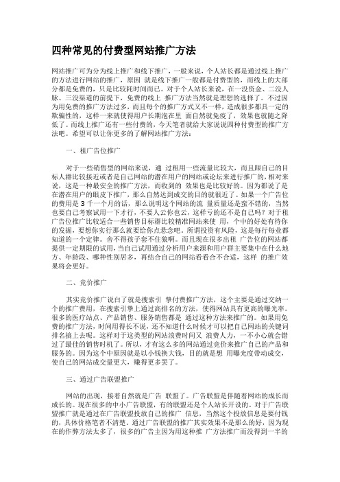 四种常见的付费型网站推广方法