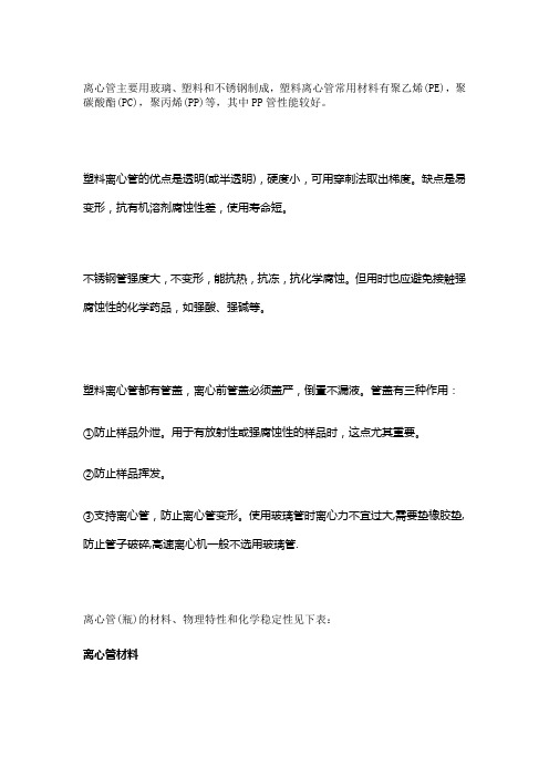 离心管及离心瓶使用选择