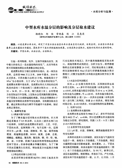 中型水库水温分层的影响及分层取水建议