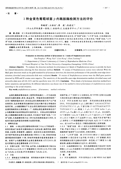 3种金黄色葡萄球菌β-内酰胺酶检测方法的评价