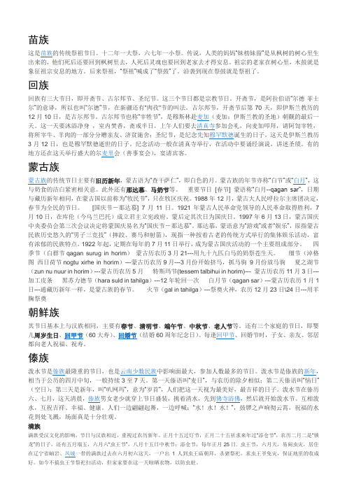 少数民族传统节日(部分)