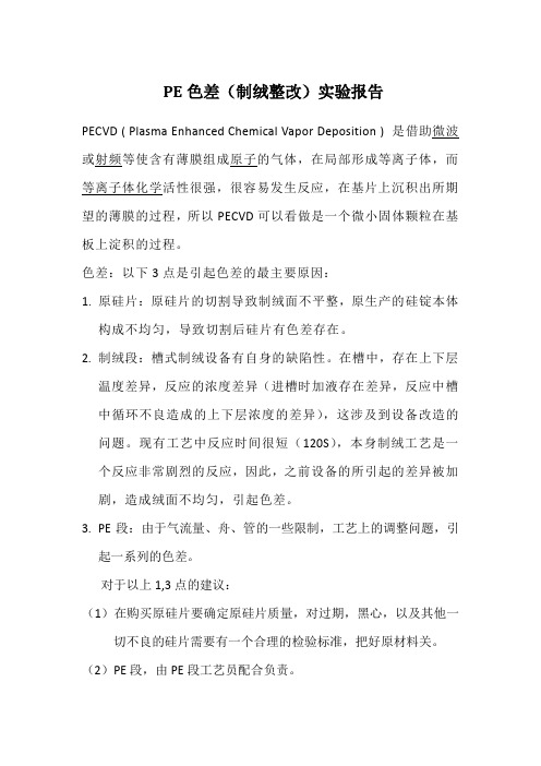 PE色差(制绒整改)实验报告