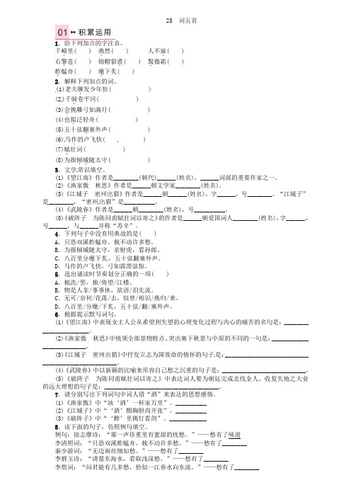 2021年九年级语文上册第六单元25《词五首》练习(新版)新人教版