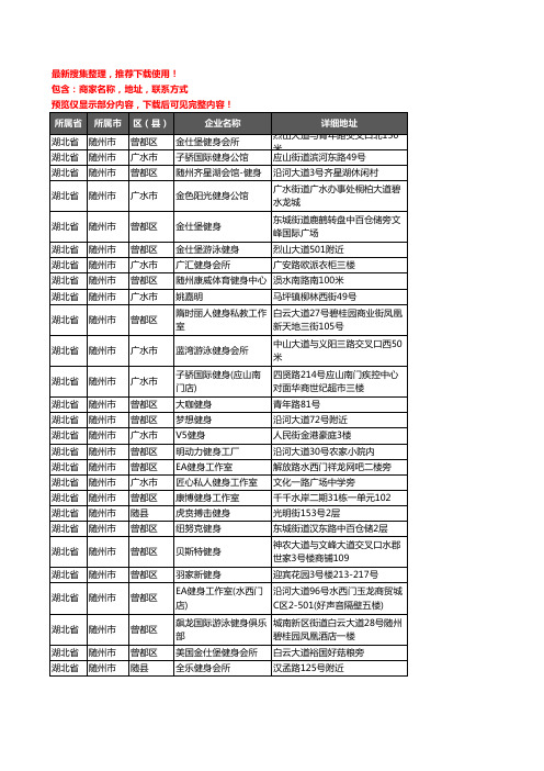 新版湖北省随州市健身房企业公司商家户名录单联系方式地址大全27家