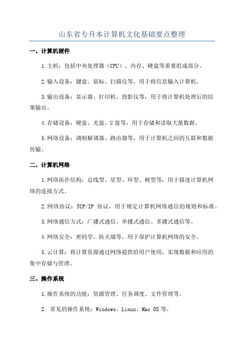 山东省专升本计算机文化基础要点整理