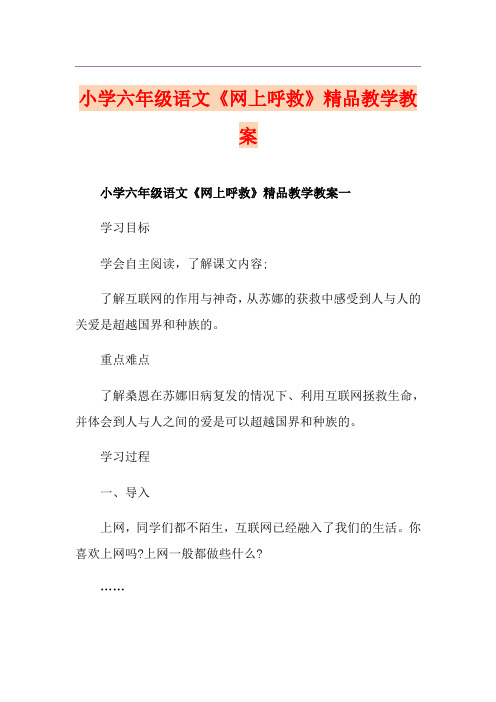小学六年级语文《网上呼救》精品教学教案