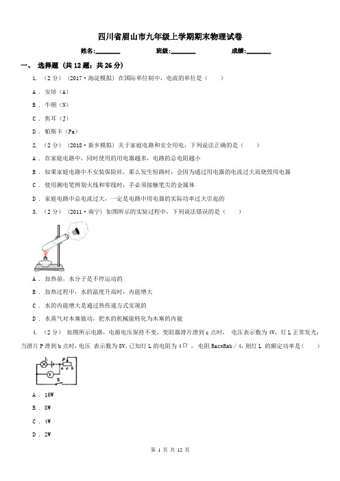 四川省眉山市九年级上学期期末物理试卷