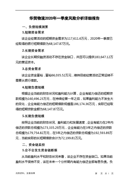 华贸物流2020年一季度财务风险分析详细报告