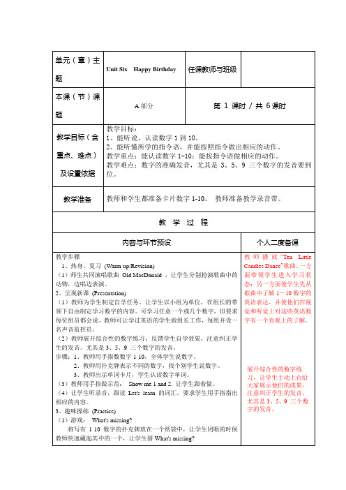 unit6 happy birthday教案教学反思及作业教案