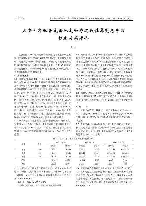 孟鲁司特联合氯雷他定治疗过敏性鼻炎患者的临床效果评价