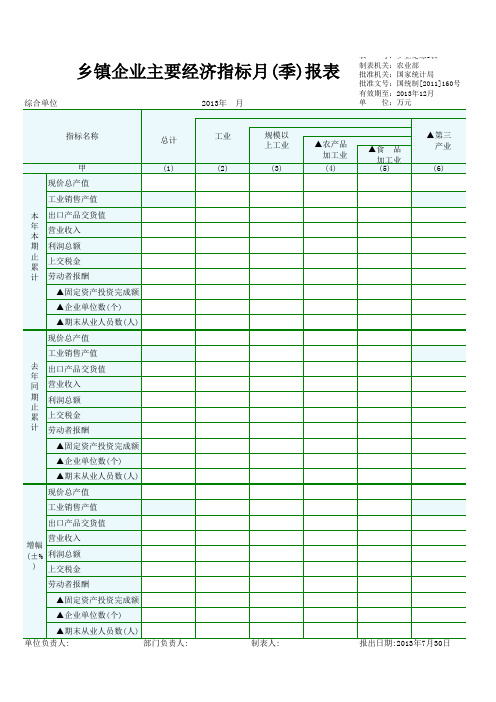 乡镇企业主要经济指标月(季)报表