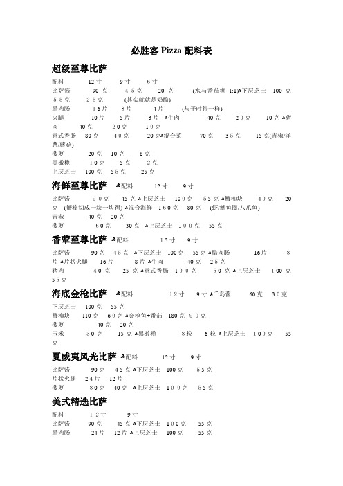 必胜客Pizza配料表
