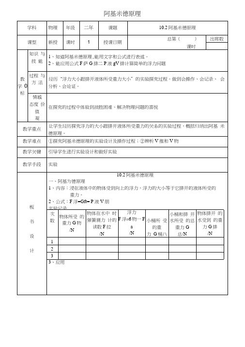 八年级物理下册102阿基米德原理教案(新版)新人教版.docx