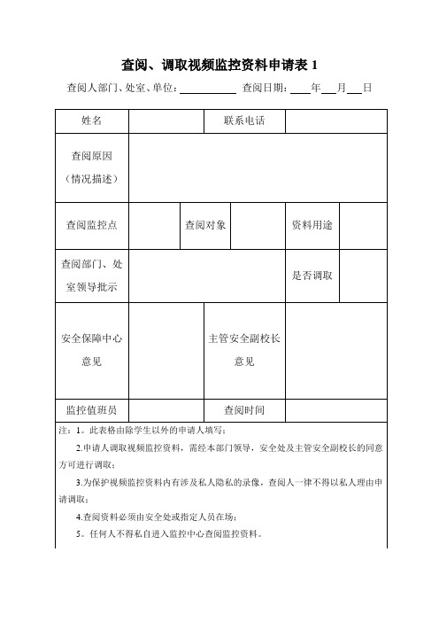 查阅、调取视频监控申请表1【范本模板】