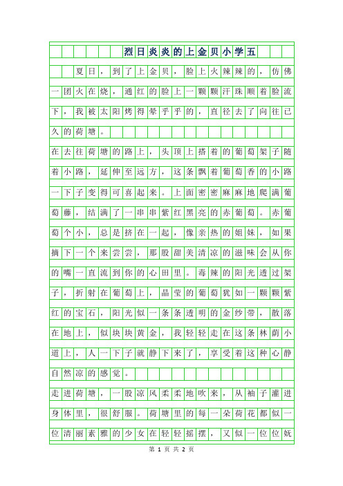 2019年烈日炎炎的上金贝小学五年级作文