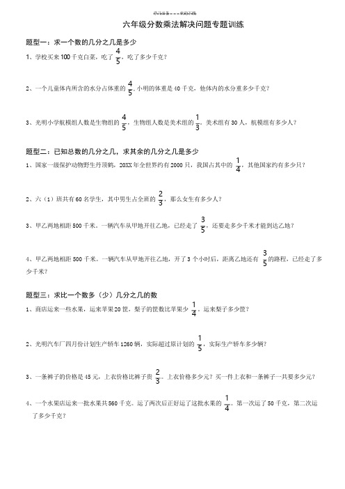 六年级上册分数解决问题综合练习题