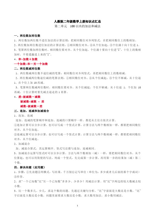 人教版小学数学二年级上册第二单元知识点汇总