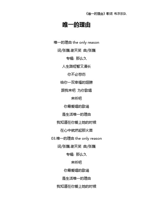 《唯一的理由》歌词 布衣乐队