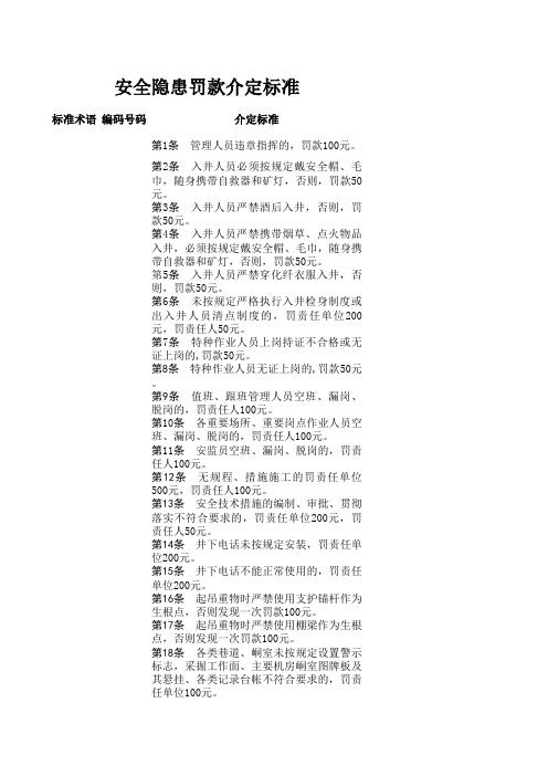 隐患罚款介定标准
