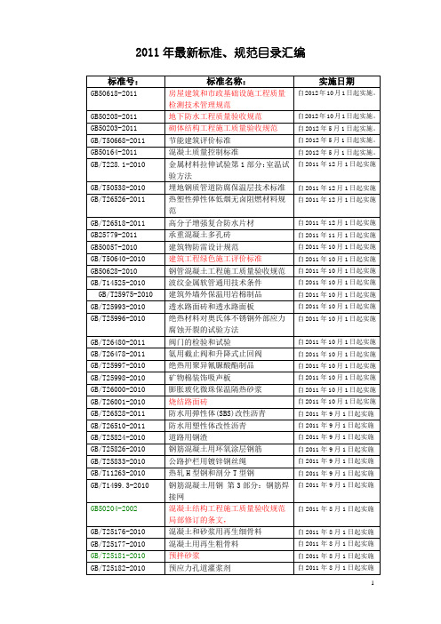 2011年 最新标准、规范目录汇编