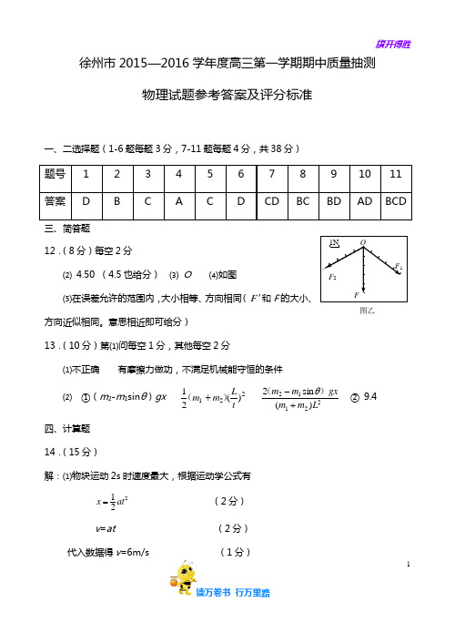 徐州市2015.四市联考(一检测)——【江苏高考物理 精】