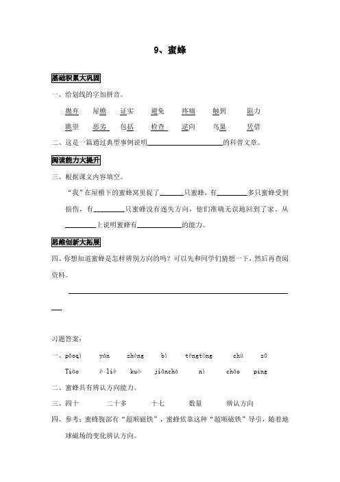 最新冀教版小学语文三年级下册《蜜蜂》精品习题(1)