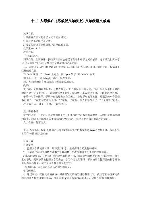 十三 人琴俱亡 (苏教版八年级上)_八年级语文教案