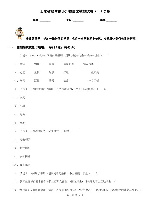 山东省淄博市小升初语文模拟试卷(一)C卷