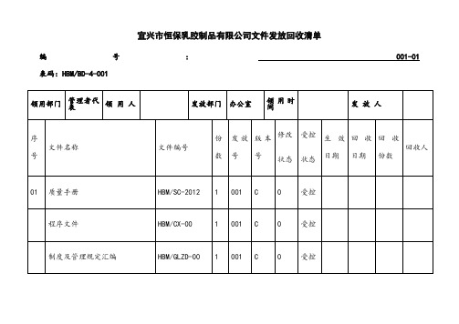 文件发放回收清单