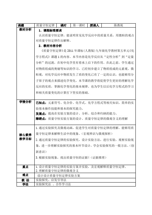 质量守恒定律教案(第一课时)