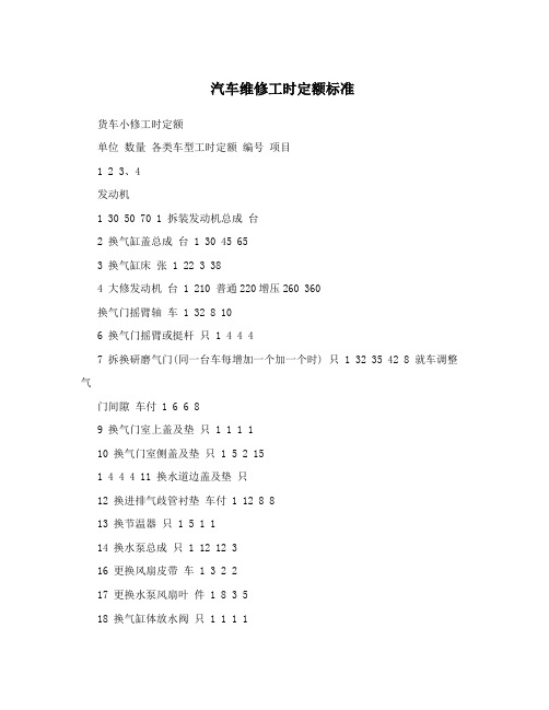 汽车维修工时定额标准