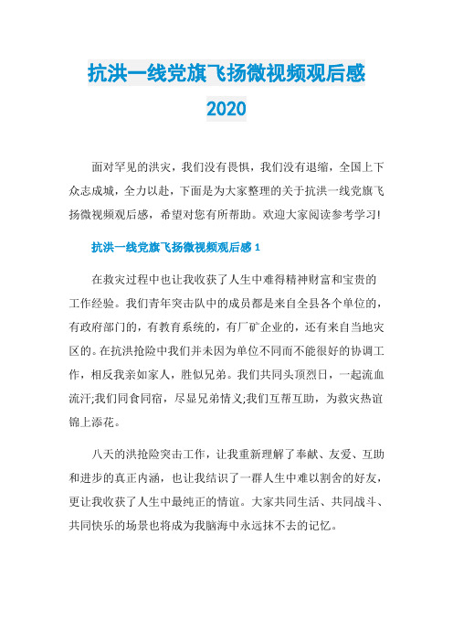 抗洪一线党旗飞扬微视频观后感2020