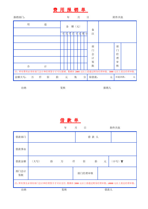 最全的费用报销单空白表格