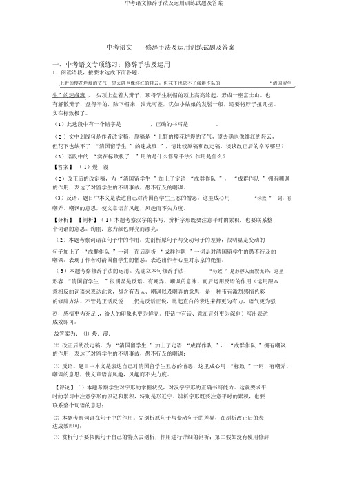 中考语文修辞手法及运用训练试题及答案