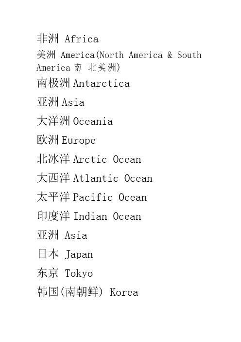 世界各地地理中英对照