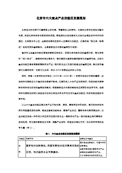 北京十一五时期六大重点产业功能区发展规划报告