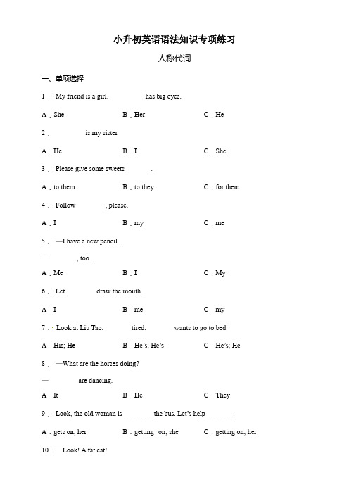 小升初英语语法专项练习-【人称代词】全国通用(含答案及详细解析)