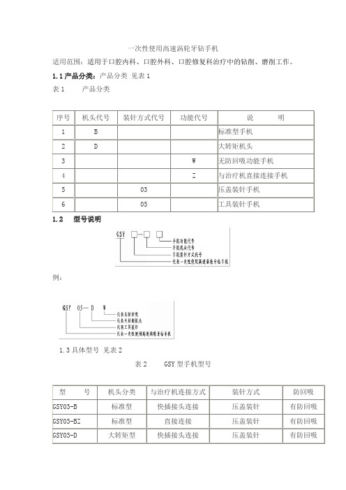 一次性使用高速涡轮牙钻手机产品技术要求nuoshibao