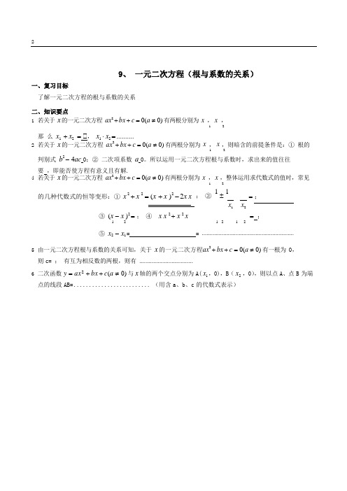 中考数学总复习9.根与系数的关系