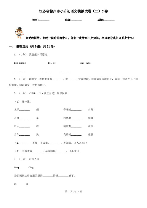 江苏省徐州市小升初语文模拟试卷(二)C卷
