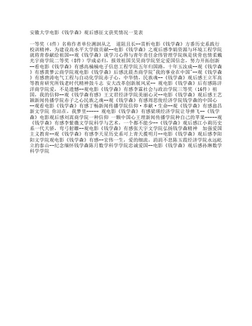 安徽大学电影《钱学森》观后感征文获奖情况一览表